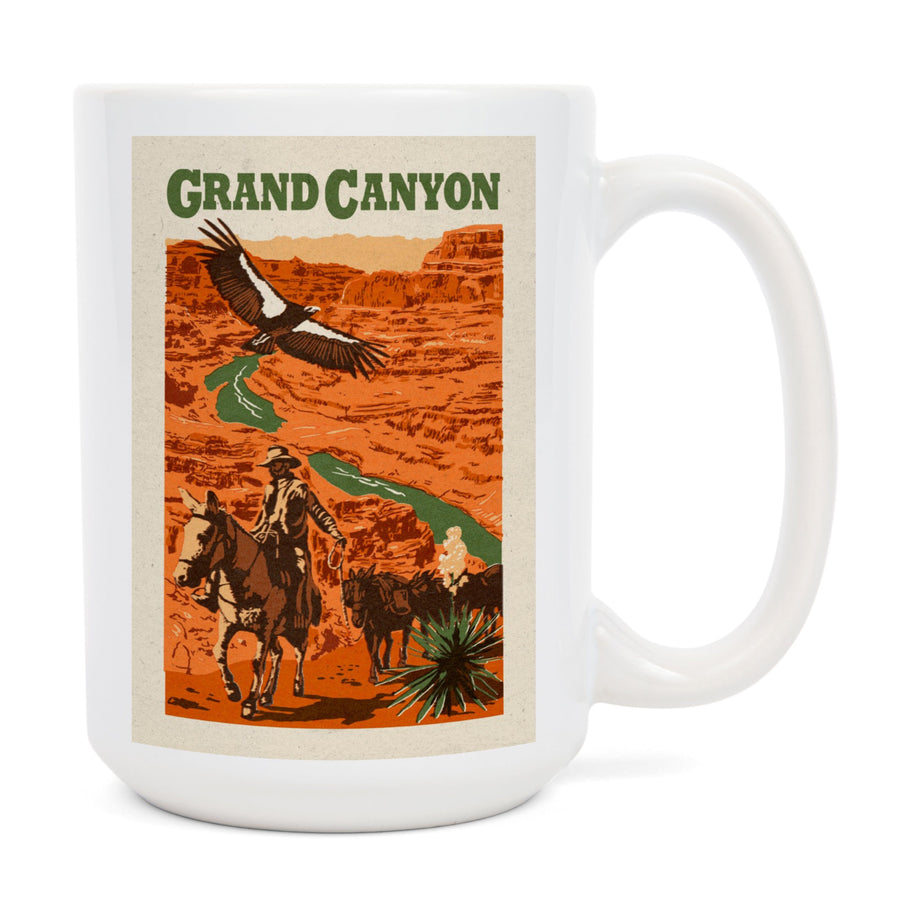 Grand Canyon National Park, Arizona, Woodblock, Lantern Press Artwork, Ceramic Mug Mugs Lantern Press 