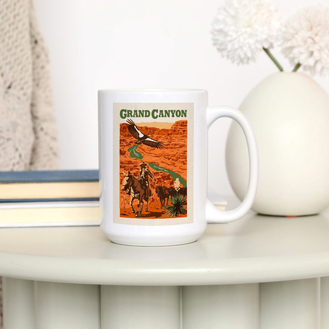 Grand Canyon National Park, Arizona, Woodblock, Lantern Press Artwork, Ceramic Mug Mugs Lantern Press 