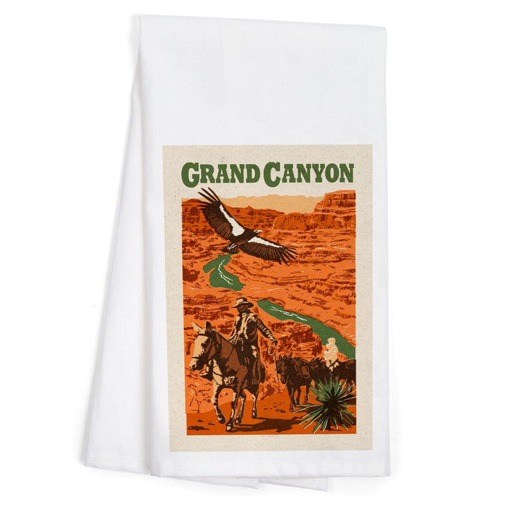 Grand Canyon National Park, Arizona, Woodblock, Organic Cotton Kitchen Tea Towels Kitchen Lantern Press 