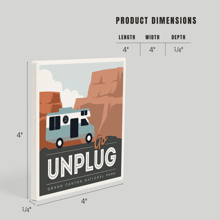Grand Canyon National Park, Go Unplug, Retro RV, Coasters Coasters Lantern Press 