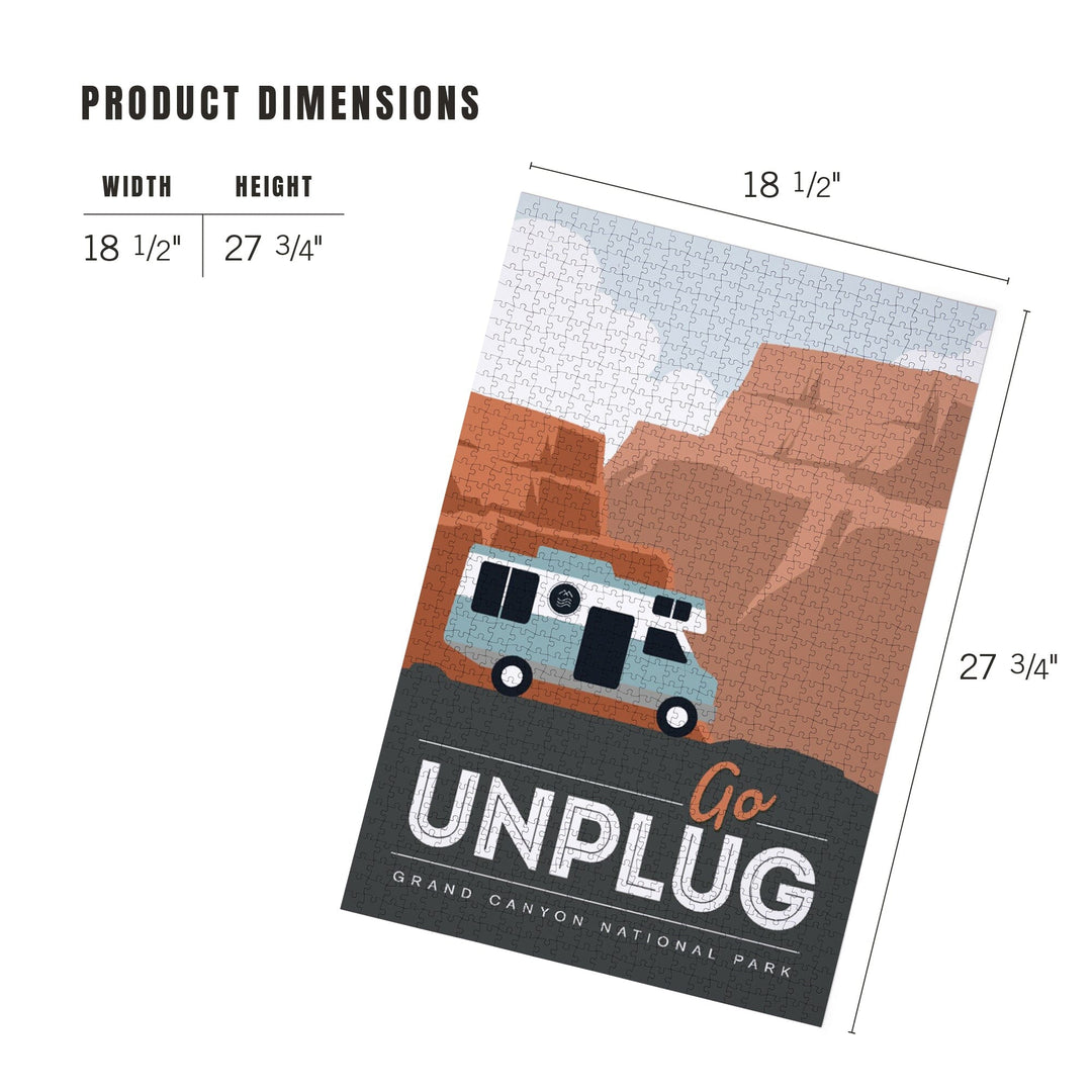 Grand Canyon National Park, Go Unplug, Retro RV, Jigsaw Puzzle Puzzle Lantern Press 