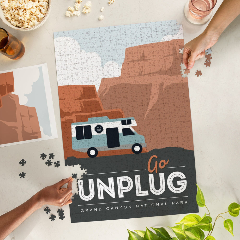 Grand Canyon National Park, Go Unplug, Retro RV, Jigsaw Puzzle Puzzle Lantern Press 