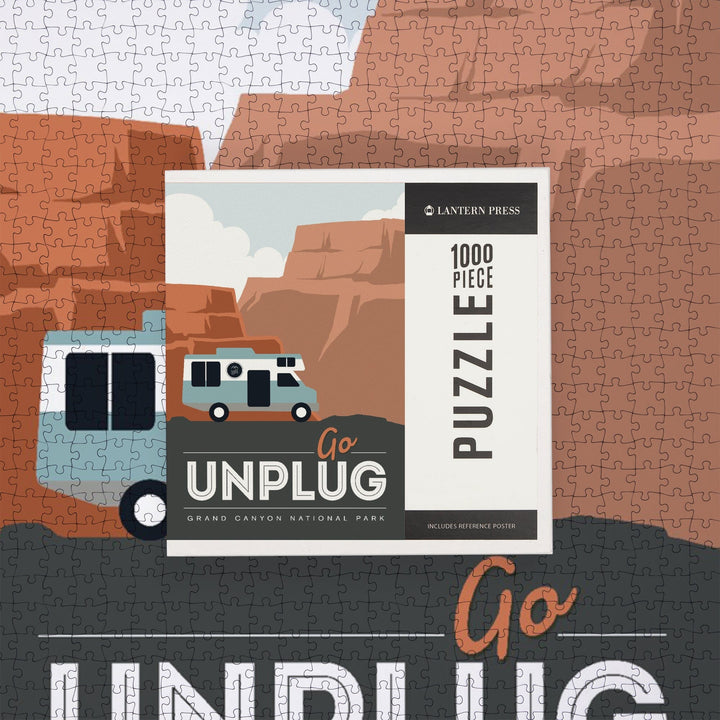 Grand Canyon National Park, Go Unplug, Retro RV, Jigsaw Puzzle Puzzle Lantern Press 