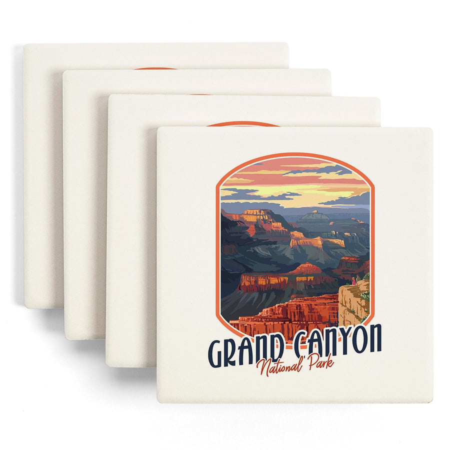 Grand Canyon National Park, Mather Point, Contour, Lantern Press Artwork, Coaster Set - Lantern Press