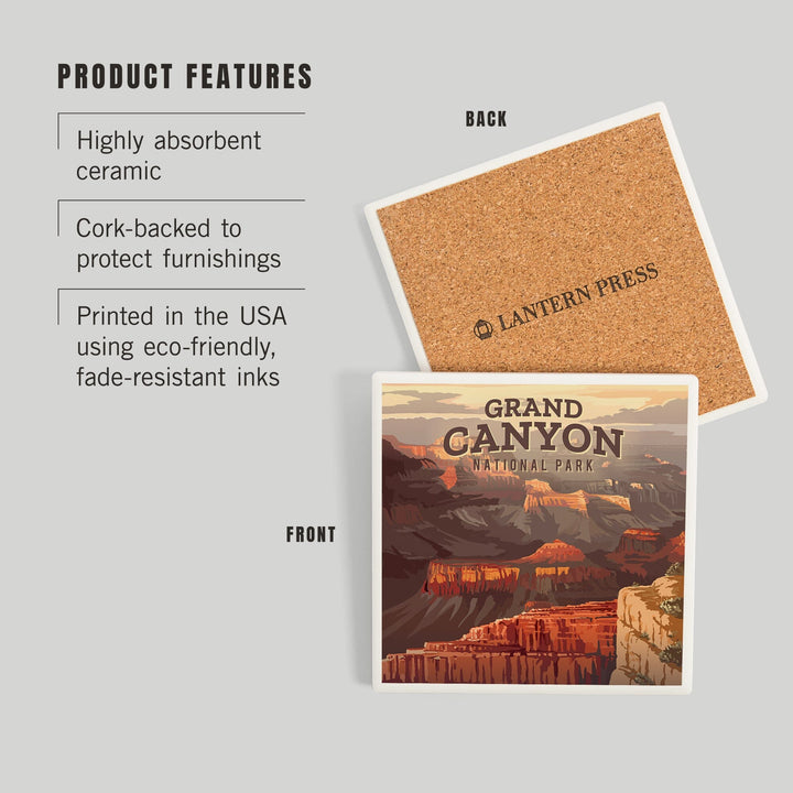 Grand Canyon National Park, Mather Point, Painterly, Coasters Coasters Lantern Press 