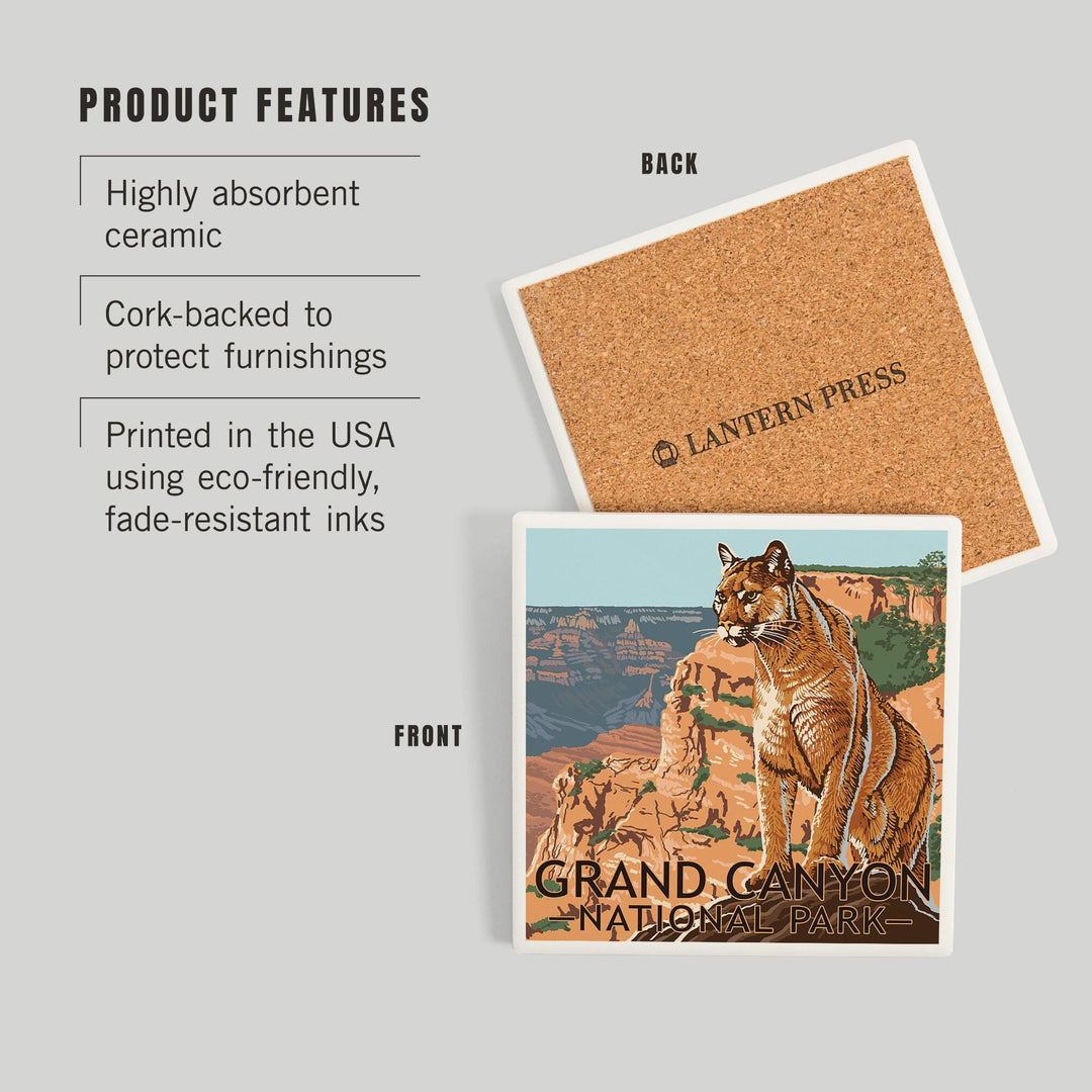 Grand Canyon National Park, Mountain Lion, Coasters Coasters Lantern Press 