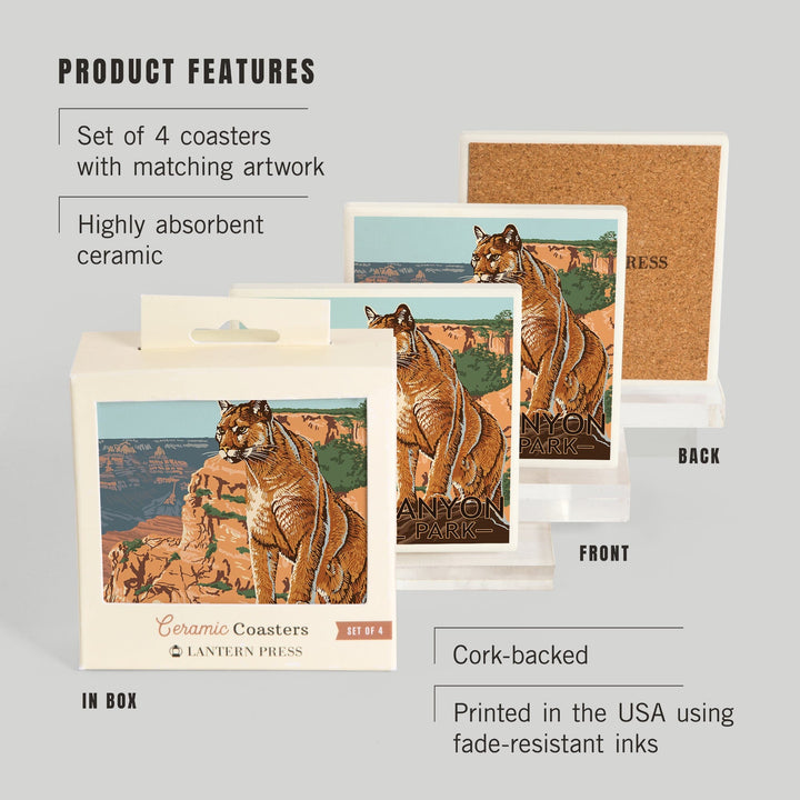 Grand Canyon National Park, Mountain Lion, Coasters Coasters Lantern Press 