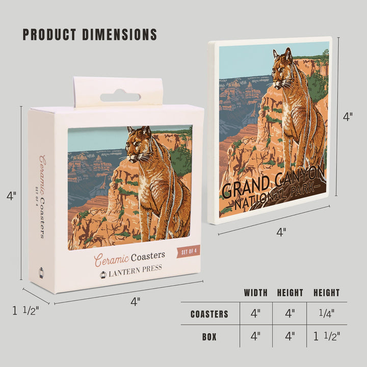 Grand Canyon National Park, Mountain Lion, Coasters Coasters Lantern Press 