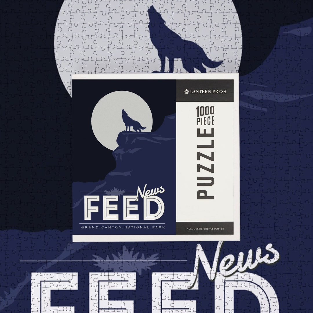 Grand Canyon National Park, News Feed, Desert Cliff and Howling Wolf, Jigsaw Puzzle Puzzle Lantern Press 