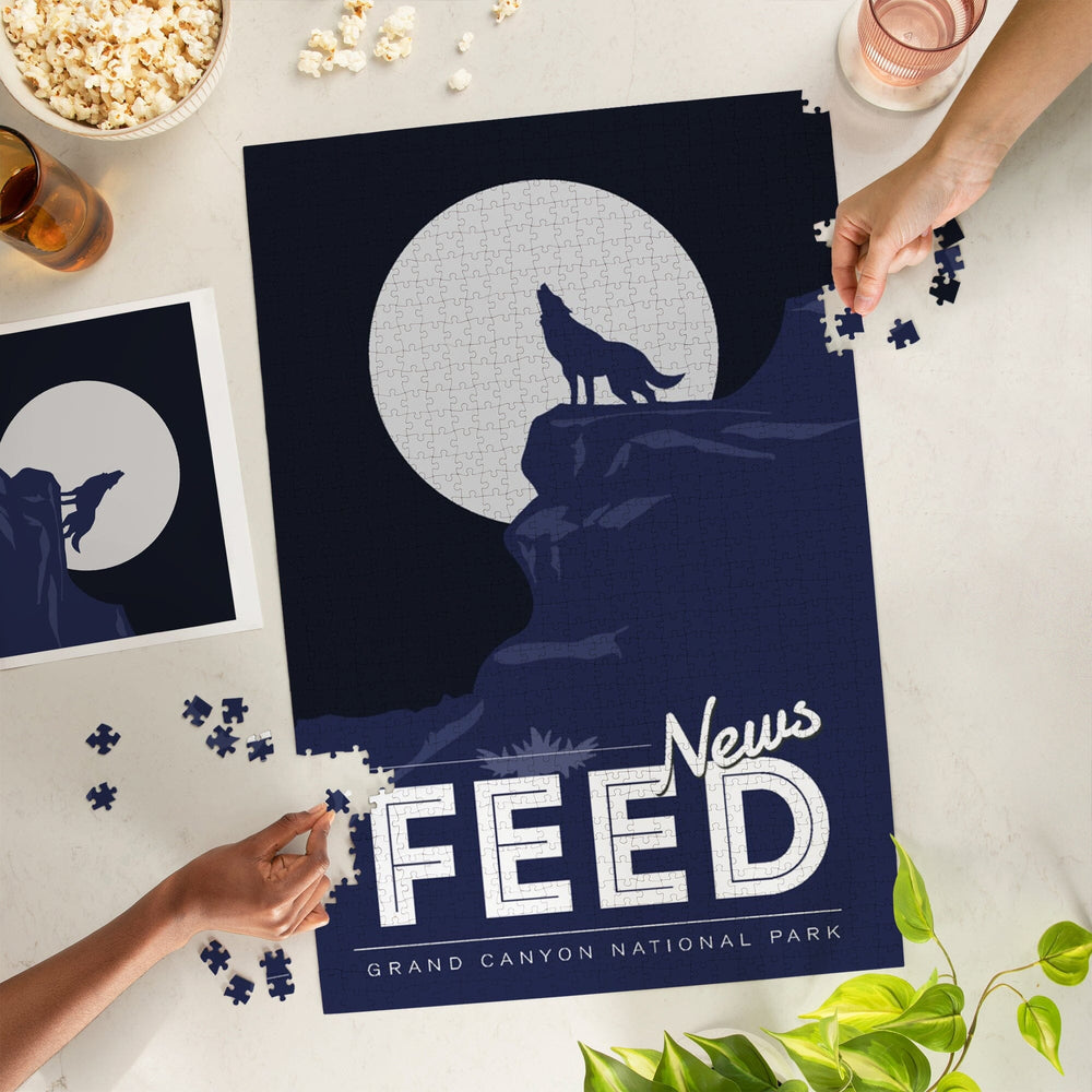 Grand Canyon National Park, News Feed, Desert Cliff and Howling Wolf, Jigsaw Puzzle Puzzle Lantern Press 