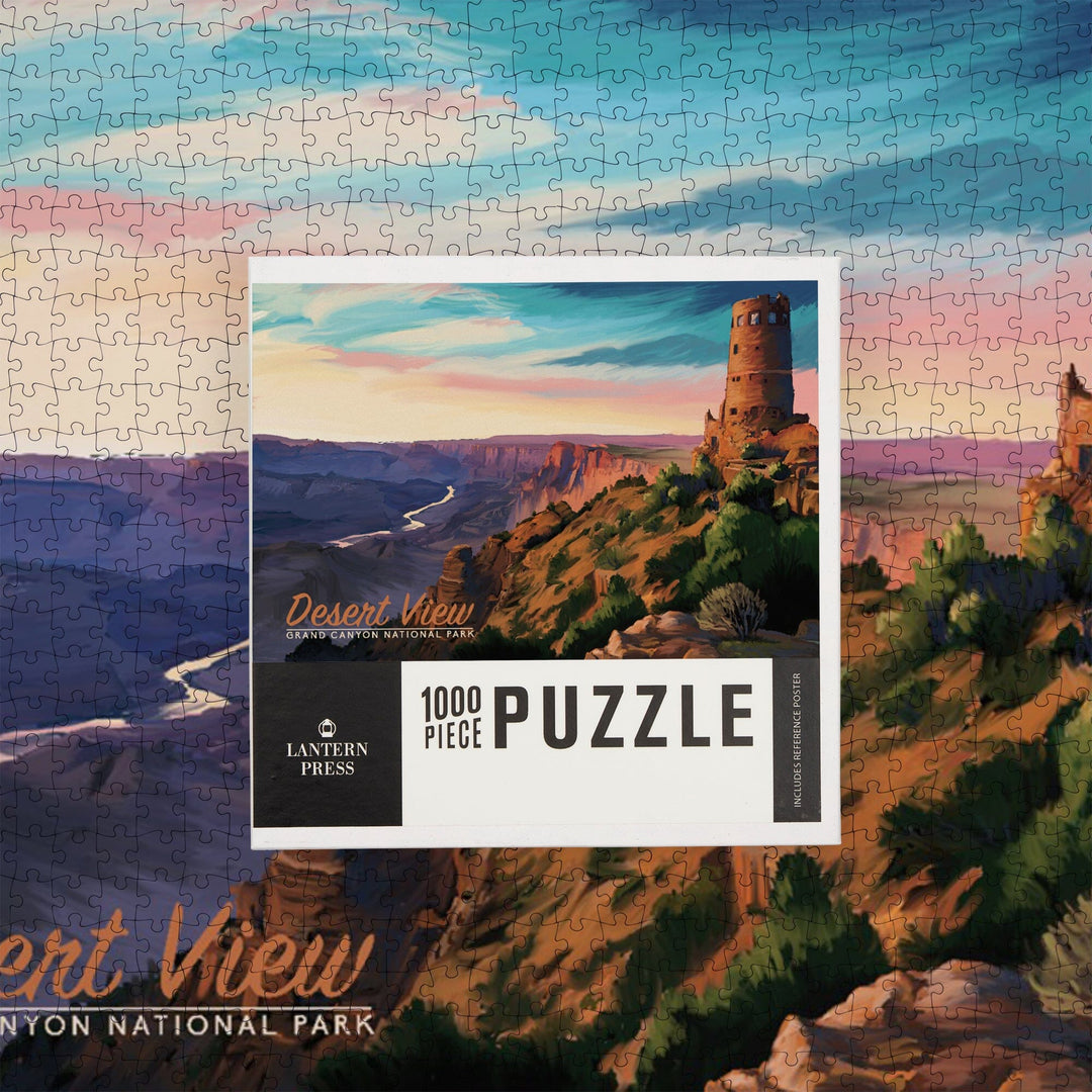 Grand Canyon National Park, Watchtower, Oil Painting, Jigsaw Puzzle Puzzle Lantern Press 
