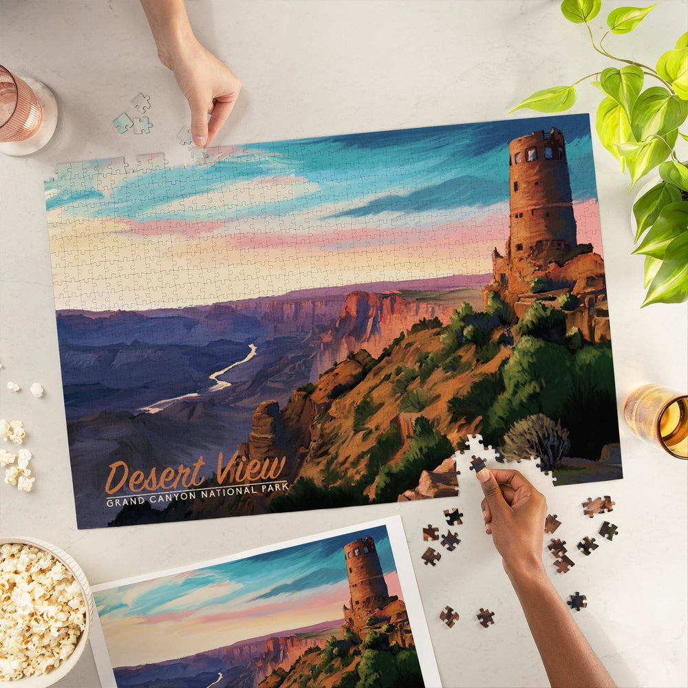 Grand Canyon National Park, Watchtower, Oil Painting, Jigsaw Puzzle Puzzle Lantern Press 
