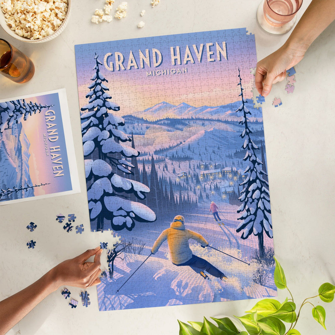 Grand Haven, Michigan, Ski for Miles, Skiing, Jigsaw Puzzle Puzzle Lantern Press 