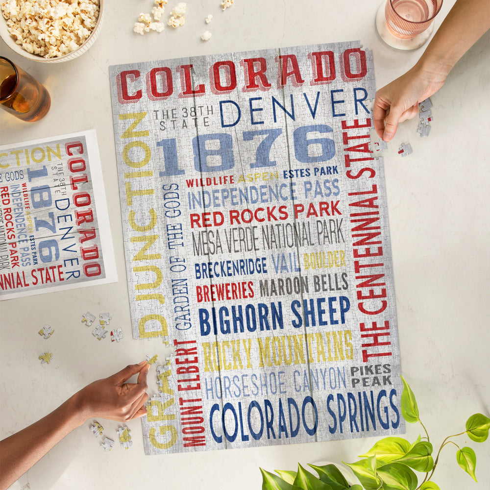 Grand Junction, Colorado, Rustic Typography, Jigsaw Puzzle Puzzle Lantern Press 