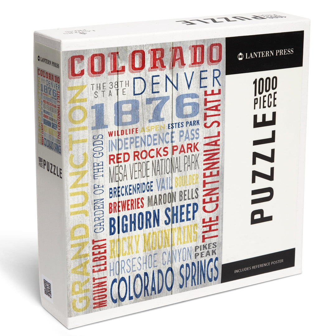Grand Junction, Colorado, Rustic Typography, Jigsaw Puzzle Puzzle Lantern Press 