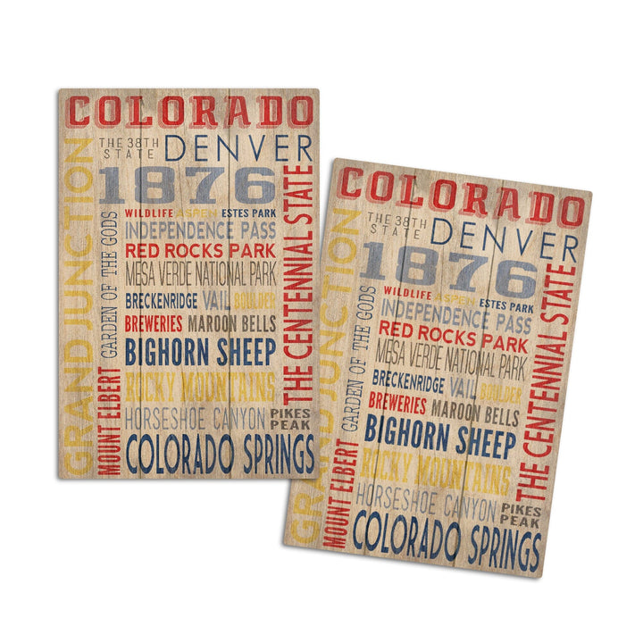 Grand Junction, Colorado, Rustic Typography, Lantern Press Artwork, Wood Signs and Postcards Wood Lantern Press 4x6 Wood Postcard Set 
