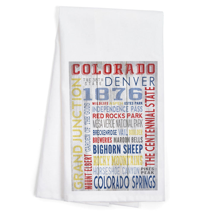 Grand Junction, Colorado, Rustic Typography, Organic Cotton Kitchen Tea Towels Kitchen Lantern Press 