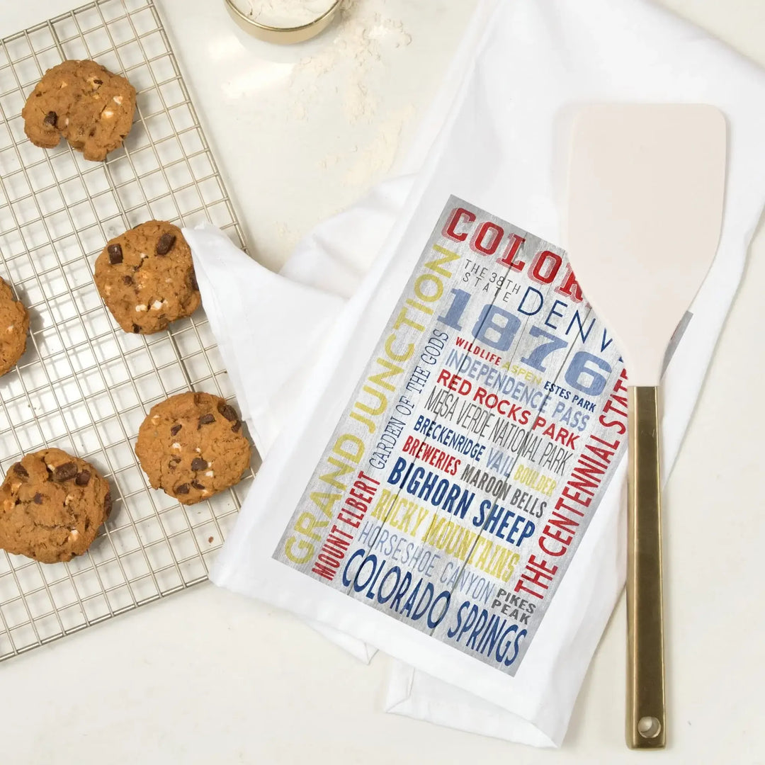 Grand Junction, Colorado, Rustic Typography, Organic Cotton Kitchen Tea Towels Kitchen Lantern Press 