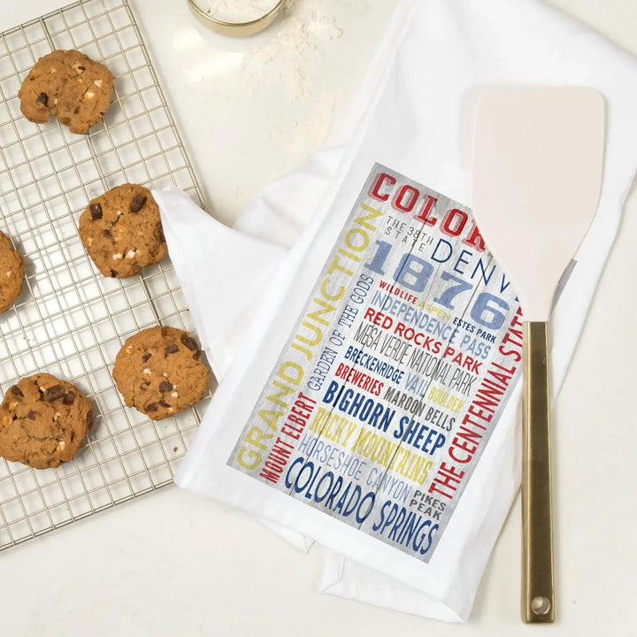 Grand Junction, Colorado, Rustic Typography, Organic Cotton Kitchen Tea Towels Kitchen Lantern Press 