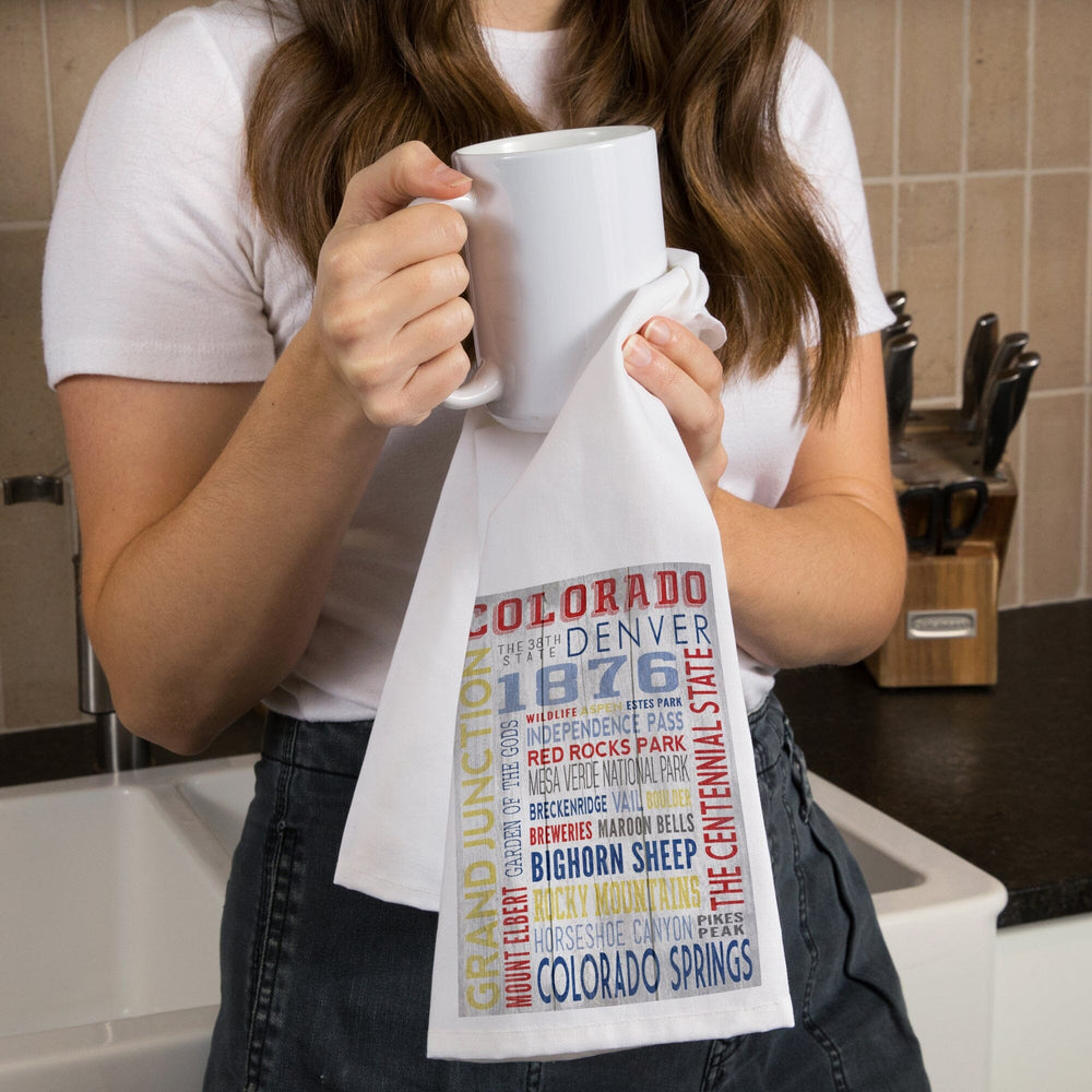 Grand Junction, Colorado, Rustic Typography, Organic Cotton Kitchen Tea Towels Kitchen Lantern Press 