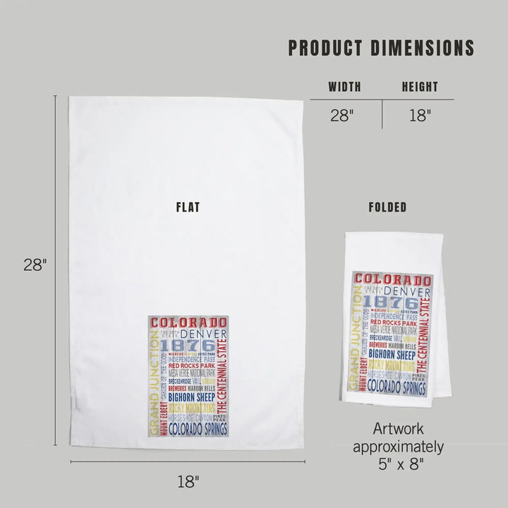 Grand Junction, Colorado, Rustic Typography, Organic Cotton Kitchen Tea Towels Kitchen Lantern Press 