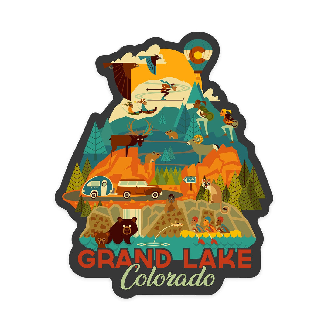 Grand Lake, Colorado, Geometric, Contour, Vinyl Sticker Sticker Lantern Press 