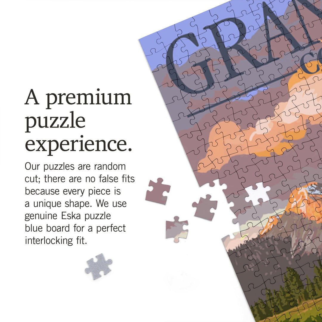 Grand Lake, Colorado, Moose and Mountain Stream at Sunset, Jigsaw Puzzle Puzzle Lantern Press 