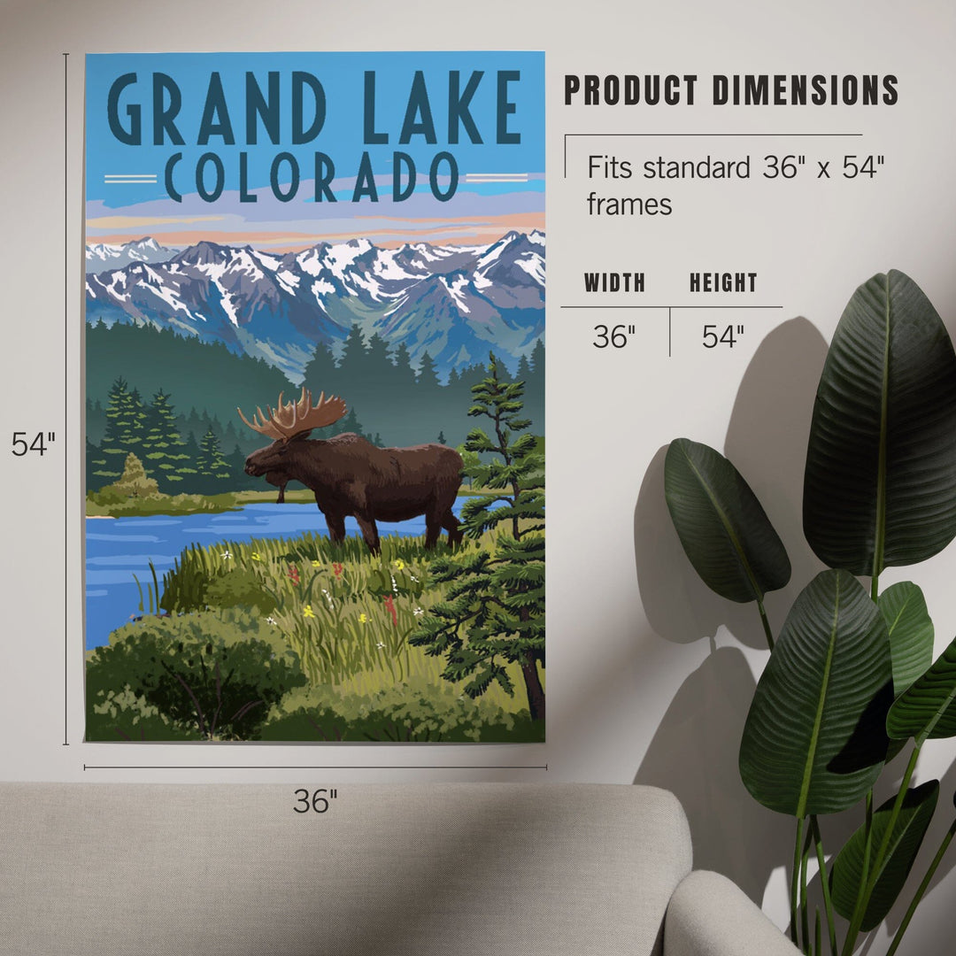 Grand Lake, Colorado, Moose and Mountains, Art & Giclee Prints Art Lantern Press 