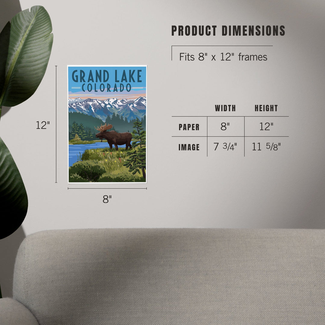 Grand Lake, Colorado, Moose and Mountains, Art & Giclee Prints Art Lantern Press 