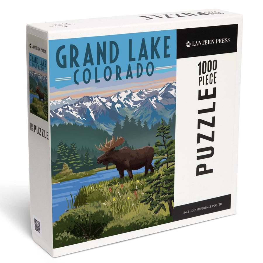Grand Lake, Colorado, Moose and Mountains, Jigsaw Puzzle Puzzle Lantern Press 