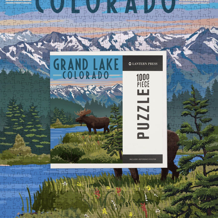 Grand Lake, Colorado, Moose and Mountains, Jigsaw Puzzle Puzzle Lantern Press 