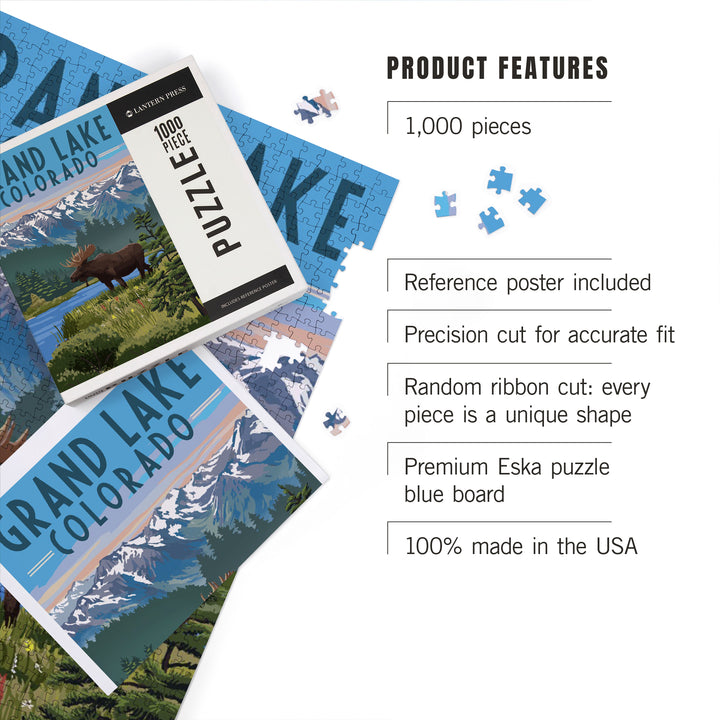 Grand Lake, Colorado, Moose and Mountains, Jigsaw Puzzle Puzzle Lantern Press 