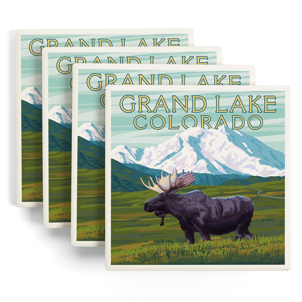 Grand Lake, Colorado, Moose and Snowy Mountain, Coasters Coasters Lantern Press 