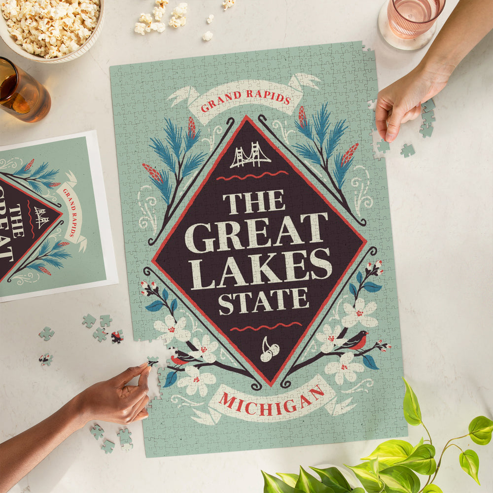 Grand Rapids, Michigan, State Motto Crest, State Series, Jigsaw Puzzle Puzzle Lantern Press 