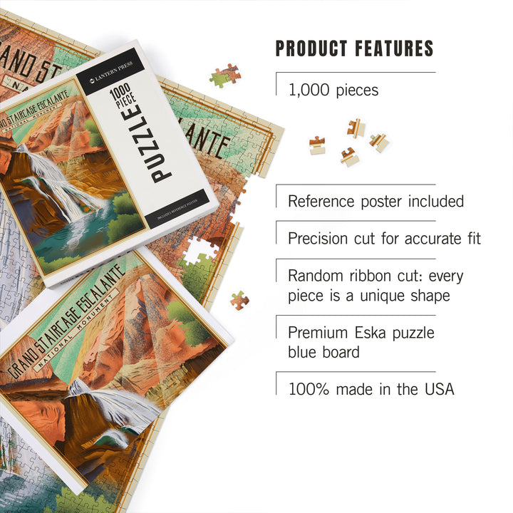 Grand Staircase-Escalante National Monument, Utah, Lithograph, Jigsaw Puzzle Puzzle Lantern Press 