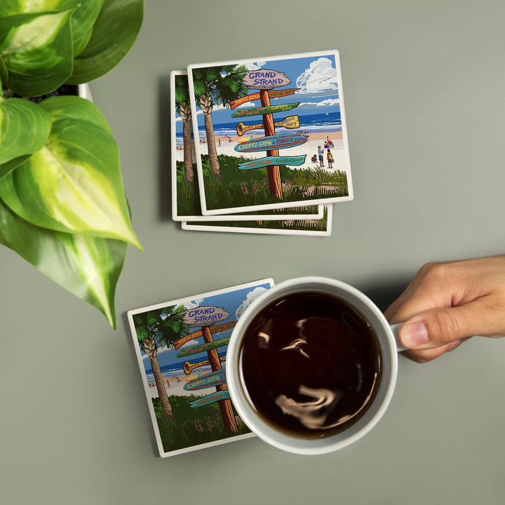 Grand Strand, South Carolina, Destinations Sign, Coasters Coasters Lantern Press 