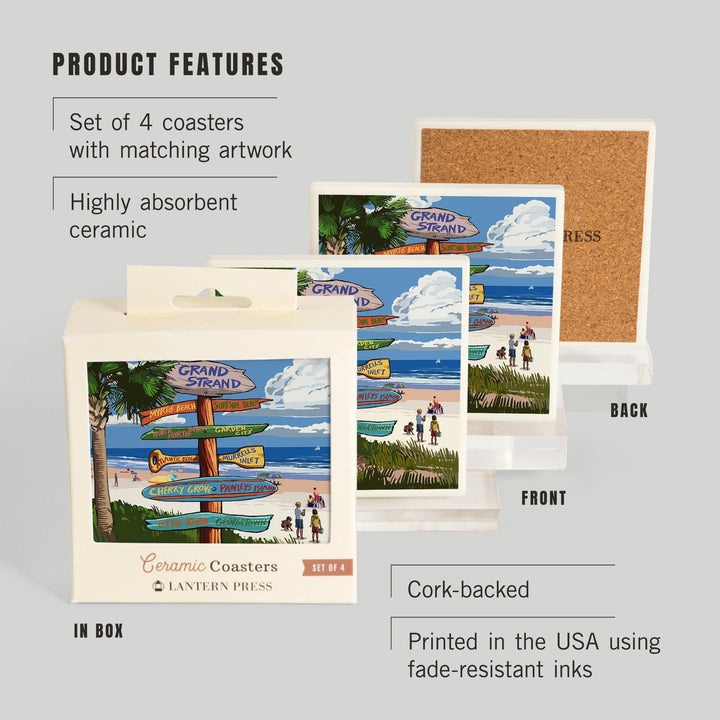 Grand Strand, South Carolina, Destinations Sign, Coasters Coasters Lantern Press 