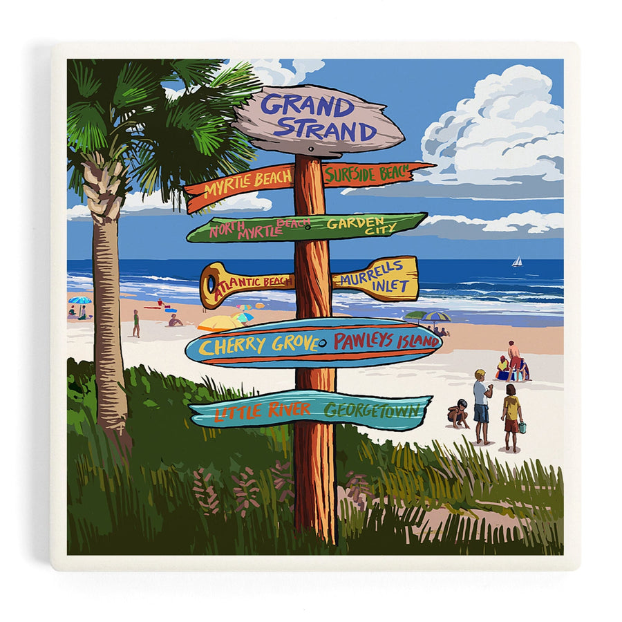 Grand Strand, South Carolina, Destinations Sign, Coasters Coasters Lantern Press 
