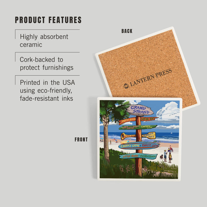Grand Strand, South Carolina, Destinations Sign, Coasters Coasters Lantern Press 