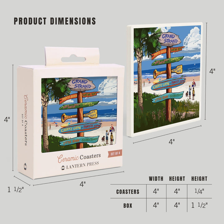 Grand Strand, South Carolina, Destinations Sign, Coasters Coasters Lantern Press 