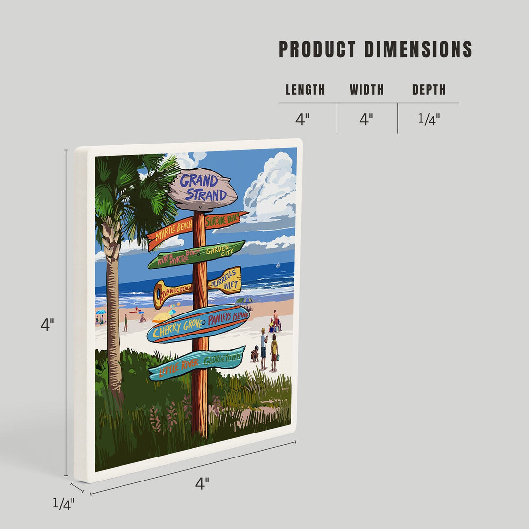 Grand Strand, South Carolina, Destinations Sign, Coasters Coasters Lantern Press 