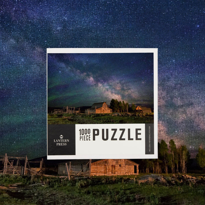 Grand Teton Homestead and Milky Way, Jigsaw Puzzle Puzzle Lantern Press 