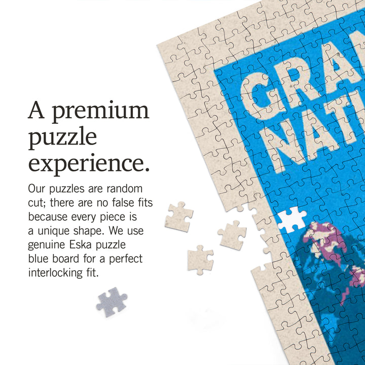 Grand Teton National Park, Moose in Lake, Woodblock, Jigsaw Puzzle Puzzle Lantern Press 