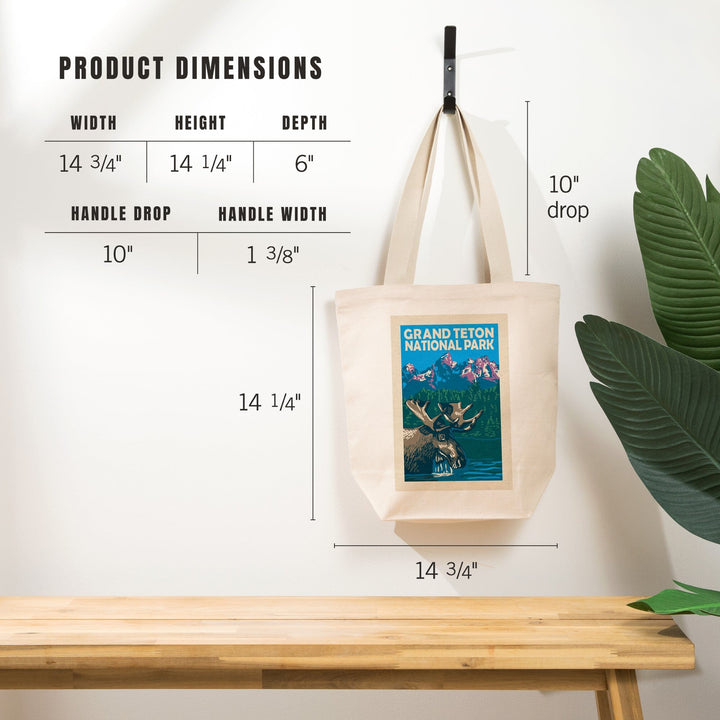 Grand Teton National Park, Moose in Lake, Woodblock, Tote Bag Totes Lantern Press 