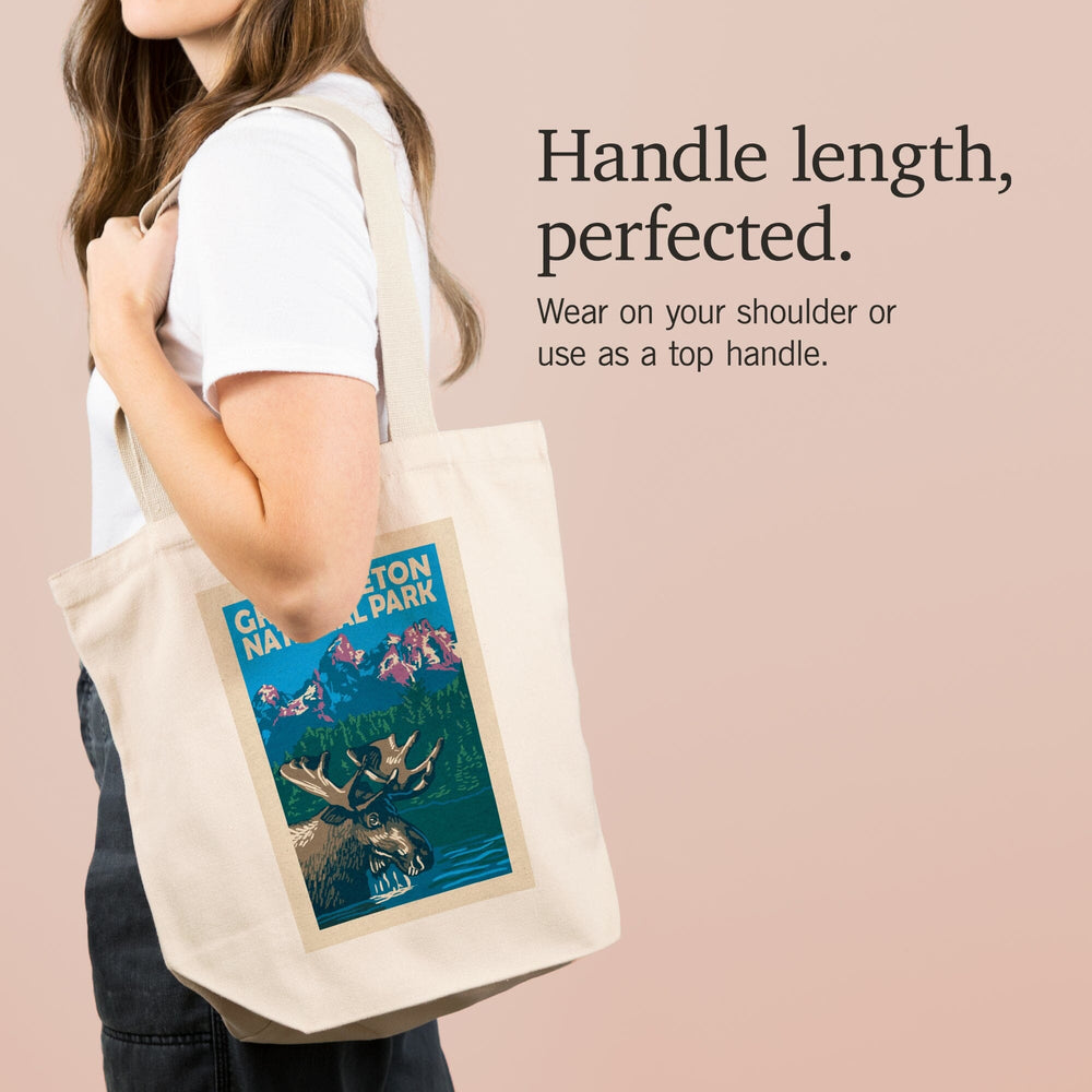 Grand Teton National Park, Moose in Lake, Woodblock, Tote Bag Totes Lantern Press 