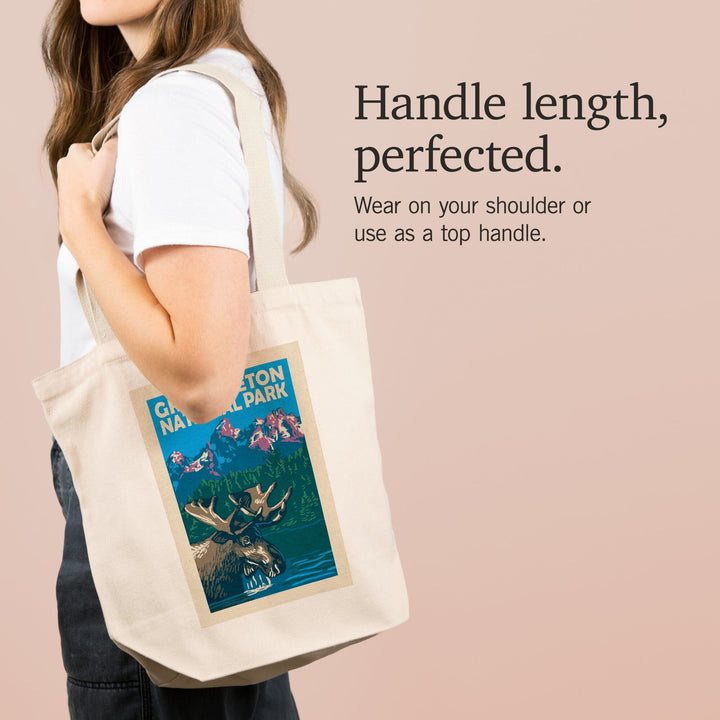 Grand Teton National Park, Moose in Lake, Woodblock, Tote Bag Totes Lantern Press 