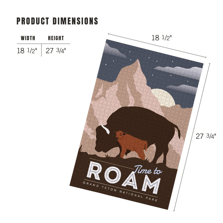 Grand Teton National Park, Time To Roam, Bison and Calf, Night Scene, Jigsaw Puzzle Puzzle Lantern Press 