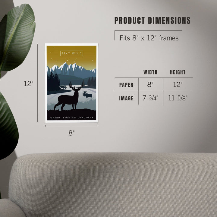 Grand Teton National Park, Wyoming, Animal Silhouettes, Yellow and Blue, Art & Giclee Prints Art Lantern Press 