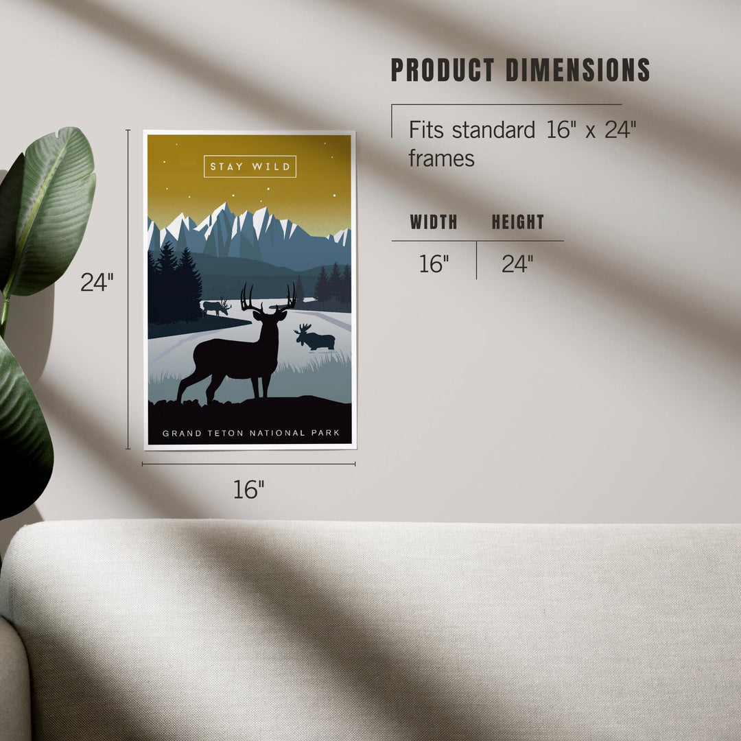 Grand Teton National Park, Wyoming, Animal Silhouettes, Yellow and Blue, Art & Giclee Prints Art Lantern Press 