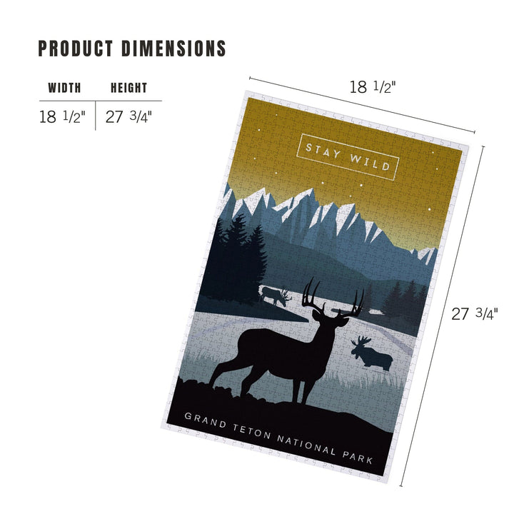 Grand Teton National Park, Wyoming, Animal Silhouettes, Yellow and Blue, Jigsaw Puzzle Puzzle Lantern Press 